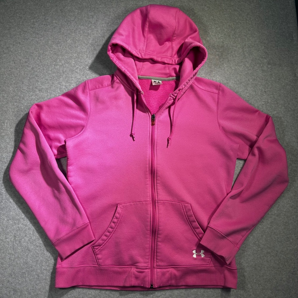 Under Armour Womens Full Zip Hoodie Pink Fleece Lined Sweatshirt Large